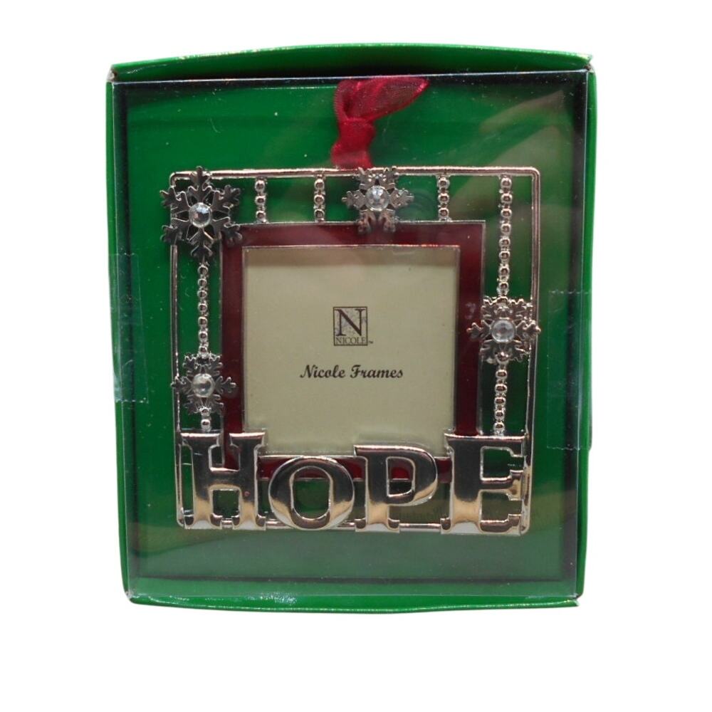 Silver HOPE Picture Frame Christmas Ornament NIB Nicole Frames